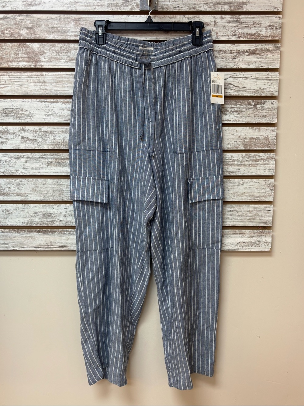 Jessica Simpson Indigo Stripe Relaxed Utility Cargo Pants Size 29 NWT